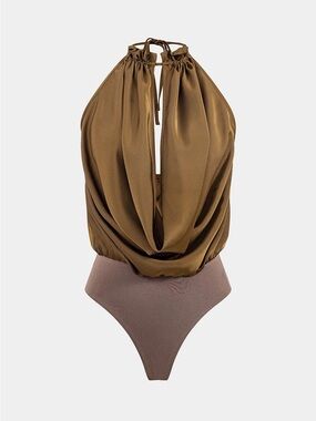 NWT Micas Brown Draped Halter Bodysuit